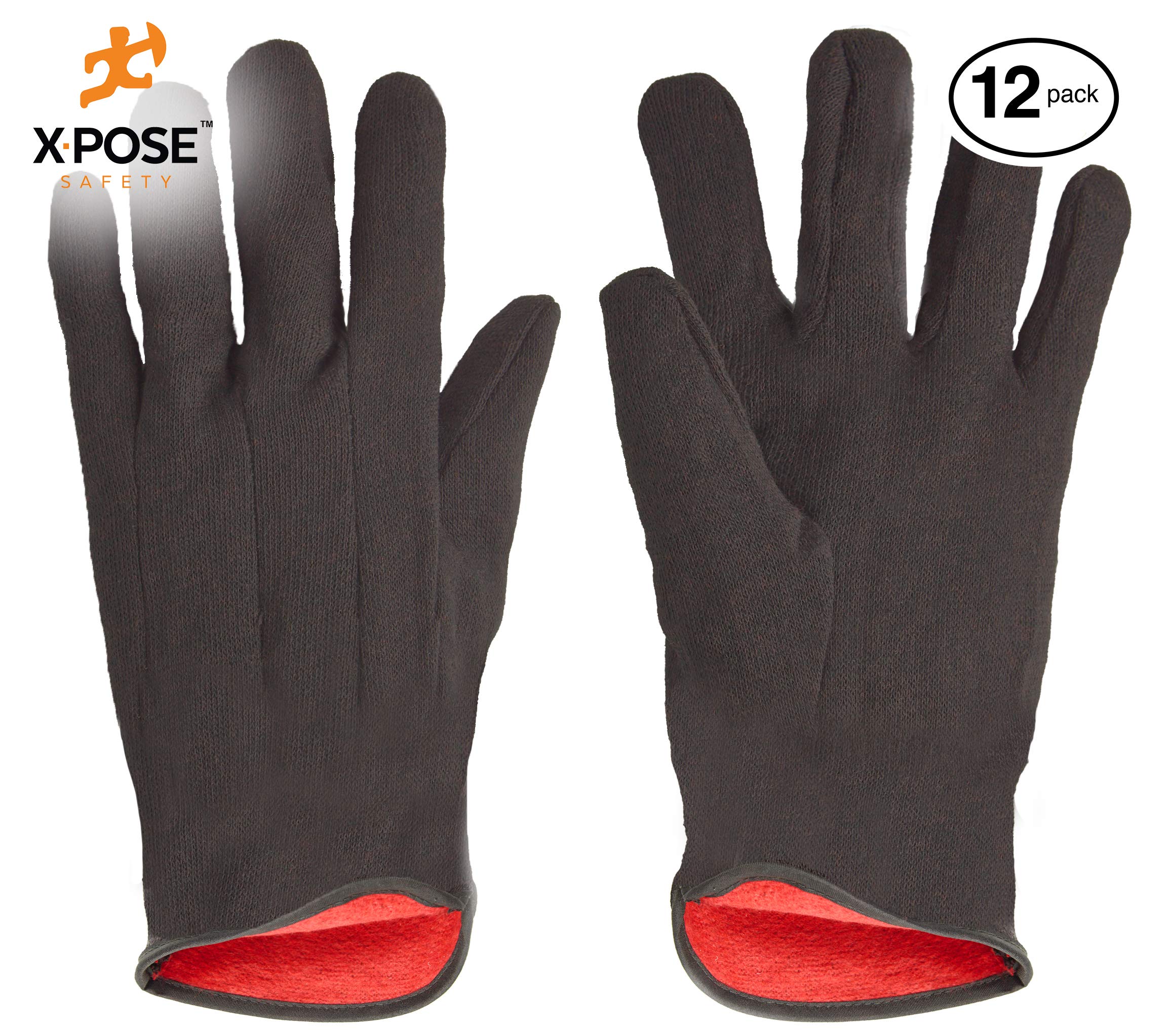 Xpose SafetyProtective Work Gloves - 12 Pack for Industrial Labor, Home and Gardening 100% 14oz Cotton, Red Fleece Lining - Men's Large - Brown by Xpose Safety