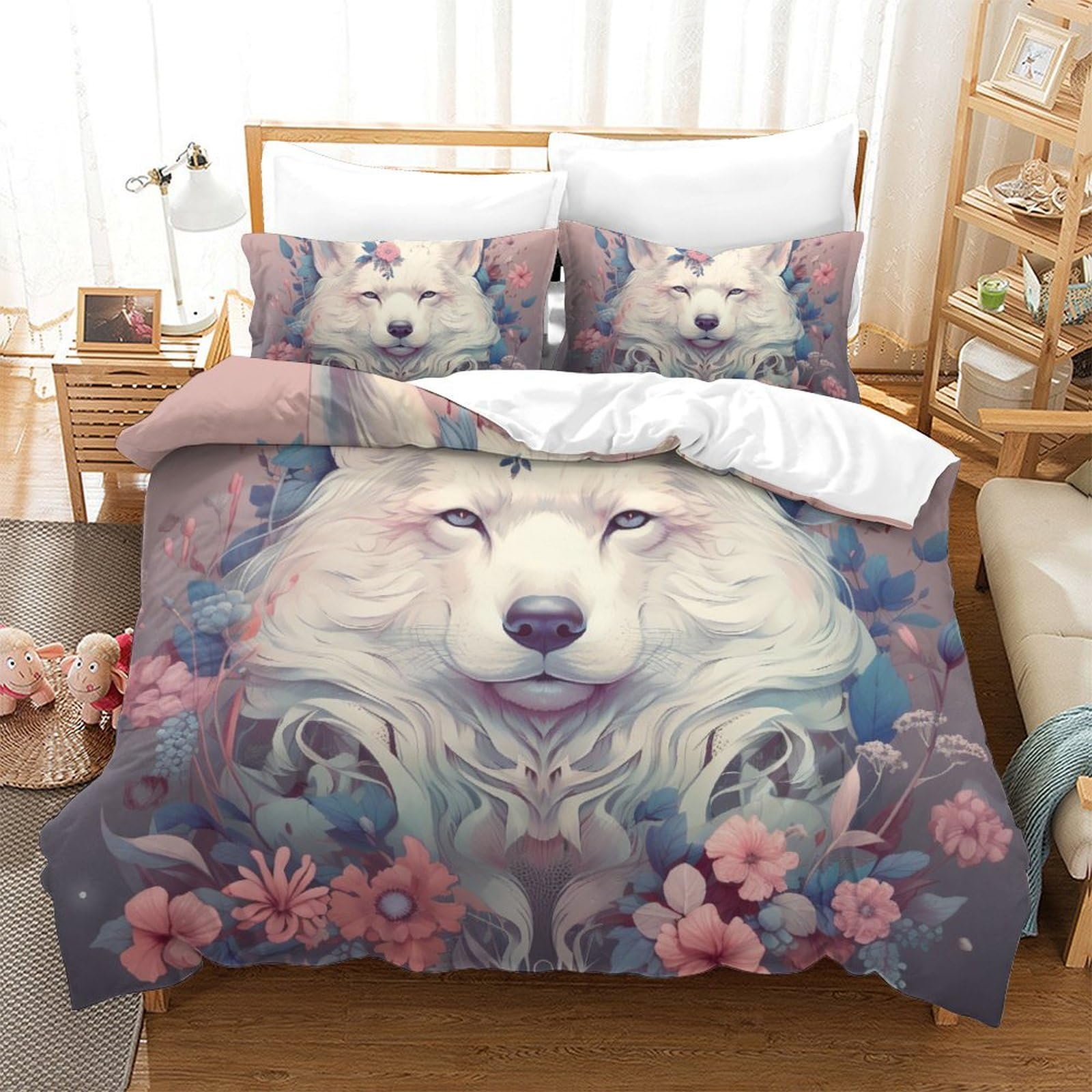 Housse de couette loup 3D microfibre en format super king 260x220cm