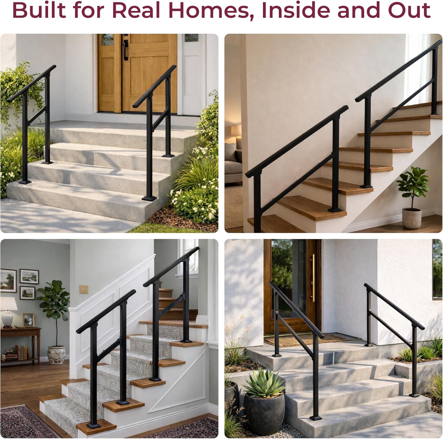 CR Fence & Rail Handrails for Outdoor Steps & Indoor Stair Railing Kit, 1-2 Steps Safety Hand Rail for Porch & Deck (Pack of 2)