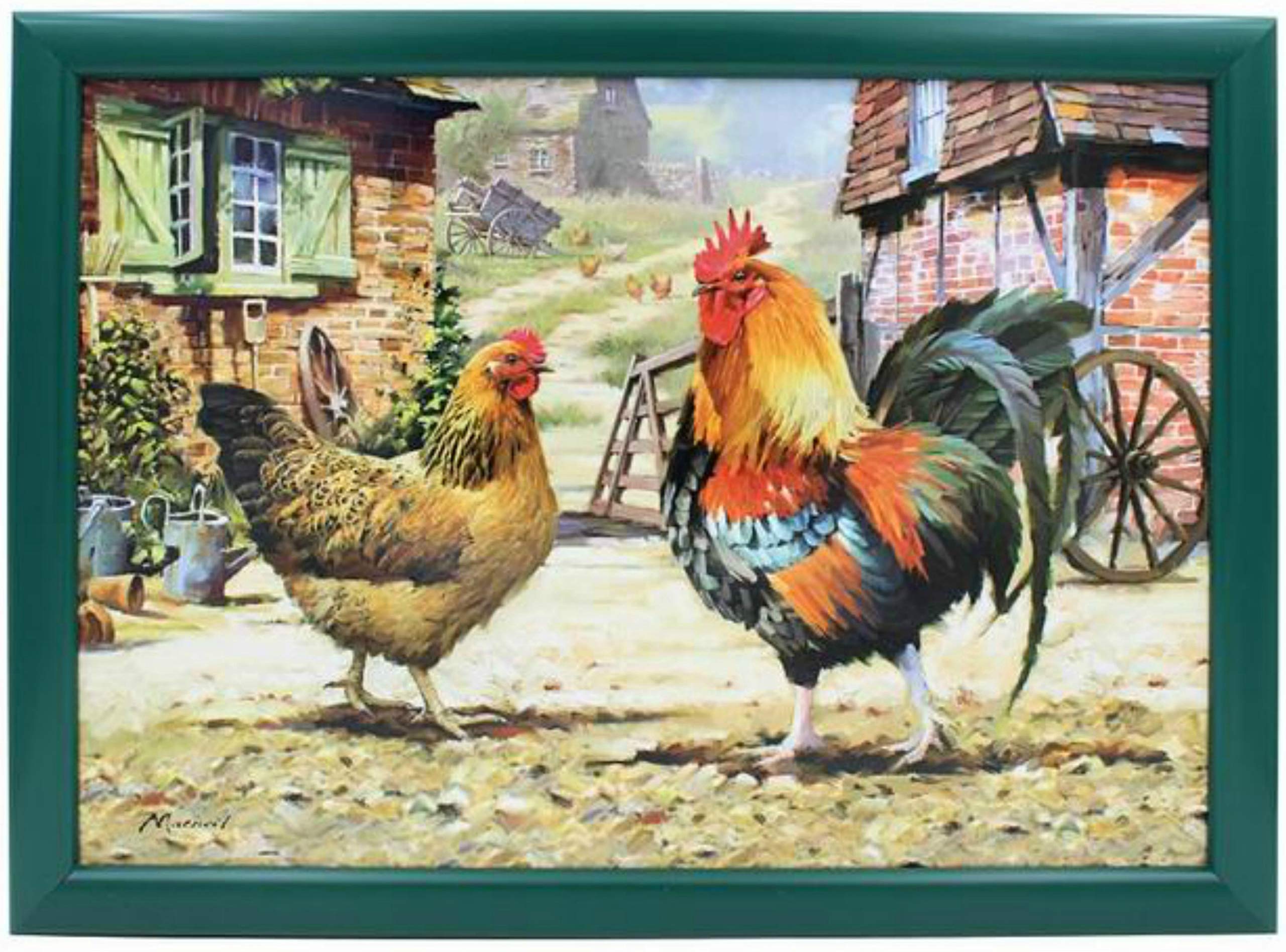 Cockerel & Hen Design Lap Tray - Padded Bean Bag Cushion TV Dinner Laptray