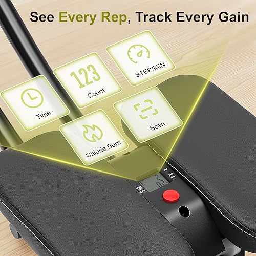 Miniatura 5 de Abdominal Crunch Coaster, Height Adjustable Ab Trainer Abdominal Whole with LCD Monitor & Six Silent Rollers, Body Workout Machine for Home, Negro