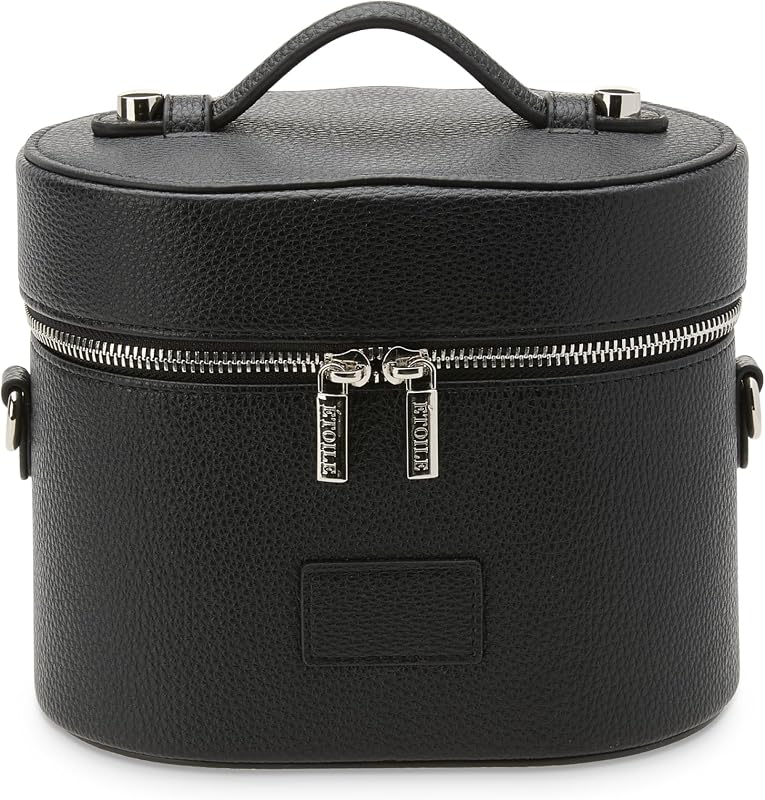 Necessaire oval ETOILE preta para cosméticos, com alça e divisória removível