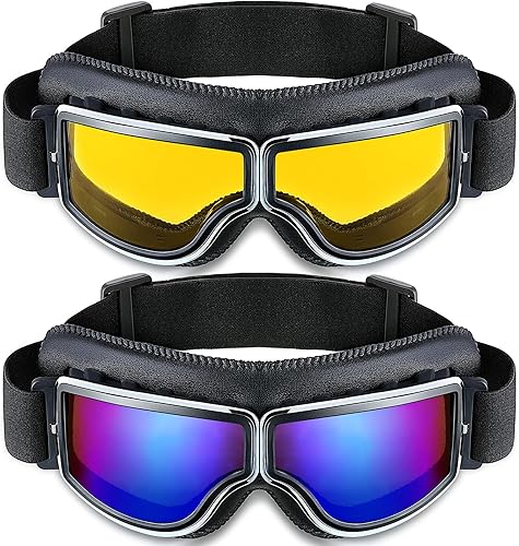 Frienda 2 piezas de gafas de motocicleta estilo piloto vintage Cruiser Scooter gafas ATV antiarañazos a prueba de polvo resistente al viento Frienda 2 piezas de gafas de motocicleta estilo piloto vintage Cruiser Scooter gafas ATV antiarañazos a prueba de polvo resistente al viento