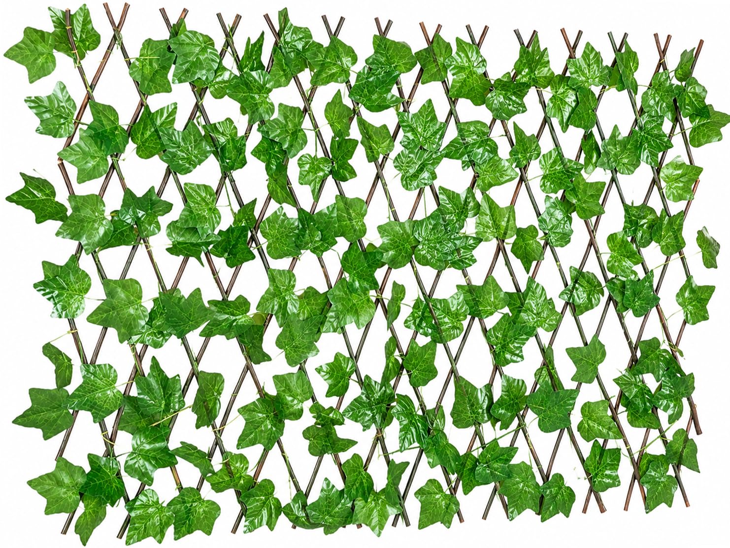 Expandable Artificial Grass Fence Green Leaves Trellis Hedge, 40cm High, Extends to 120cm, Artificial Wall Hedge Balcony Privacy Decorative Trellis Faux Green Grass Plant for Home Décor