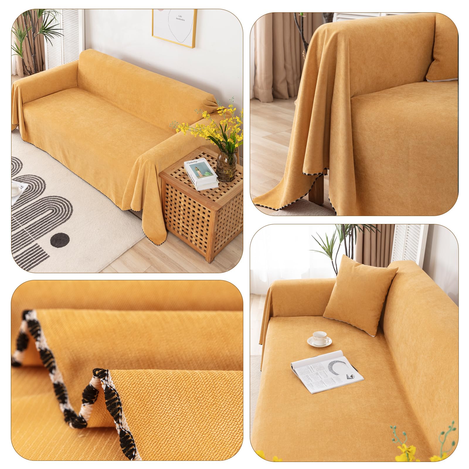 Wasserdicht Sofabezug Home Dekoration Solid Farbe Dünne Decke Vier Jahreszeiten Universal Sofaüberwürfe Multifunktionaler Sofa Schutzhülle Wohnzimmer Haustier 180 * 380cm-Gelb