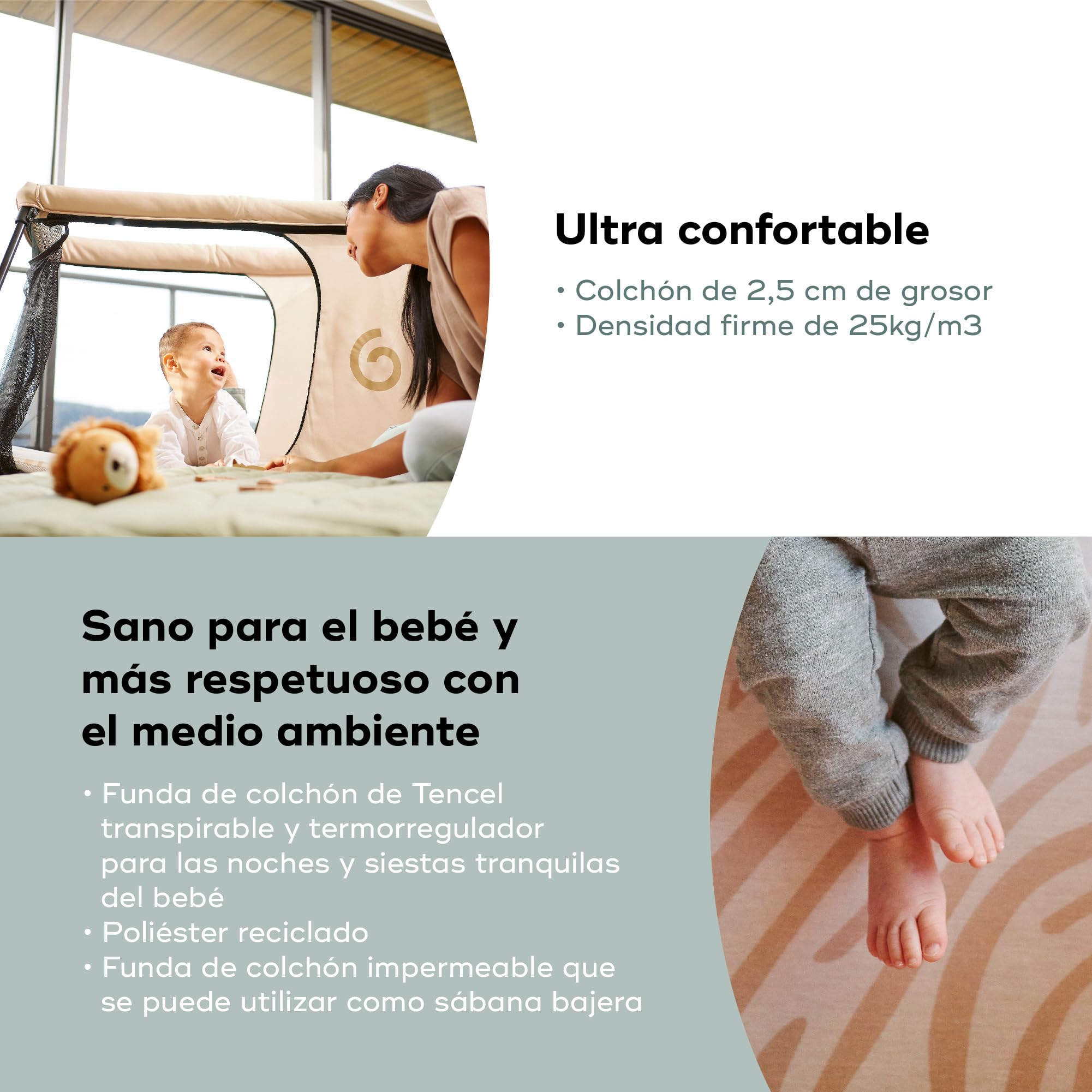 Babymoov Cuna Moov & Sleep, compacta y ligera (<5kg), Rápida de montar y plegar, Desde el nacimiento hasta los 4 años, Convertible en zona de juegos, Confortable, Densidad del colchón de 25kg/ms