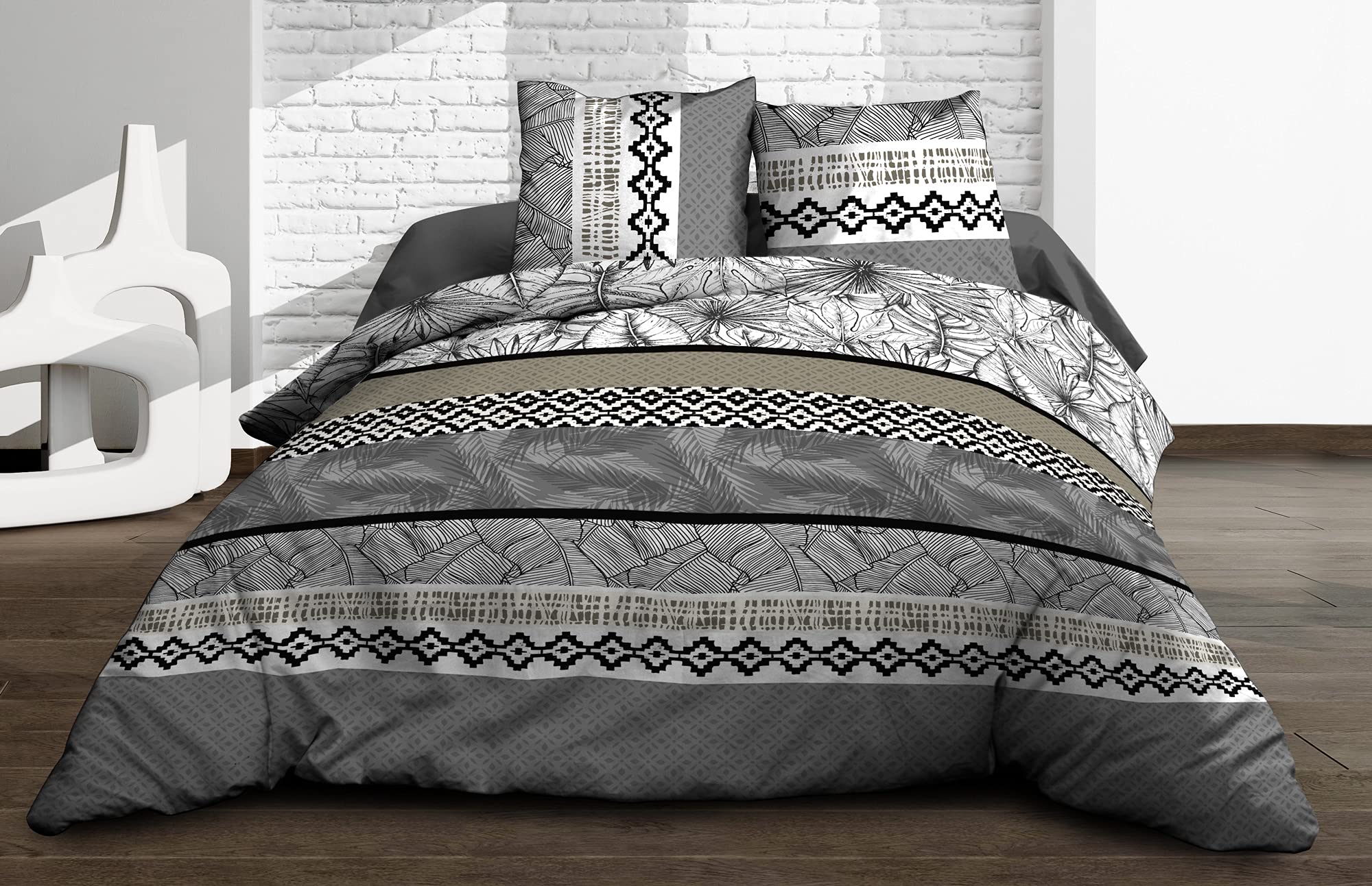 Le linge de Jules Duvet Cover Set, Cotton, Grey, 240 x 260 cm