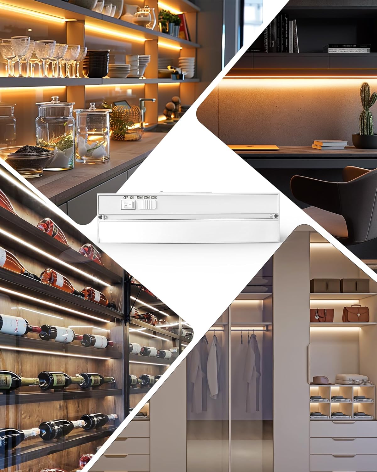 12" Hardwired LED Under Cabinet Light, 9W 600LM, 3 Color Temperatures (3000K/4000K/5000K), Aluminum Housing, Dimmable, Quick Installation for Kitchen, Cabinet, Countertops, YT-4201B-12