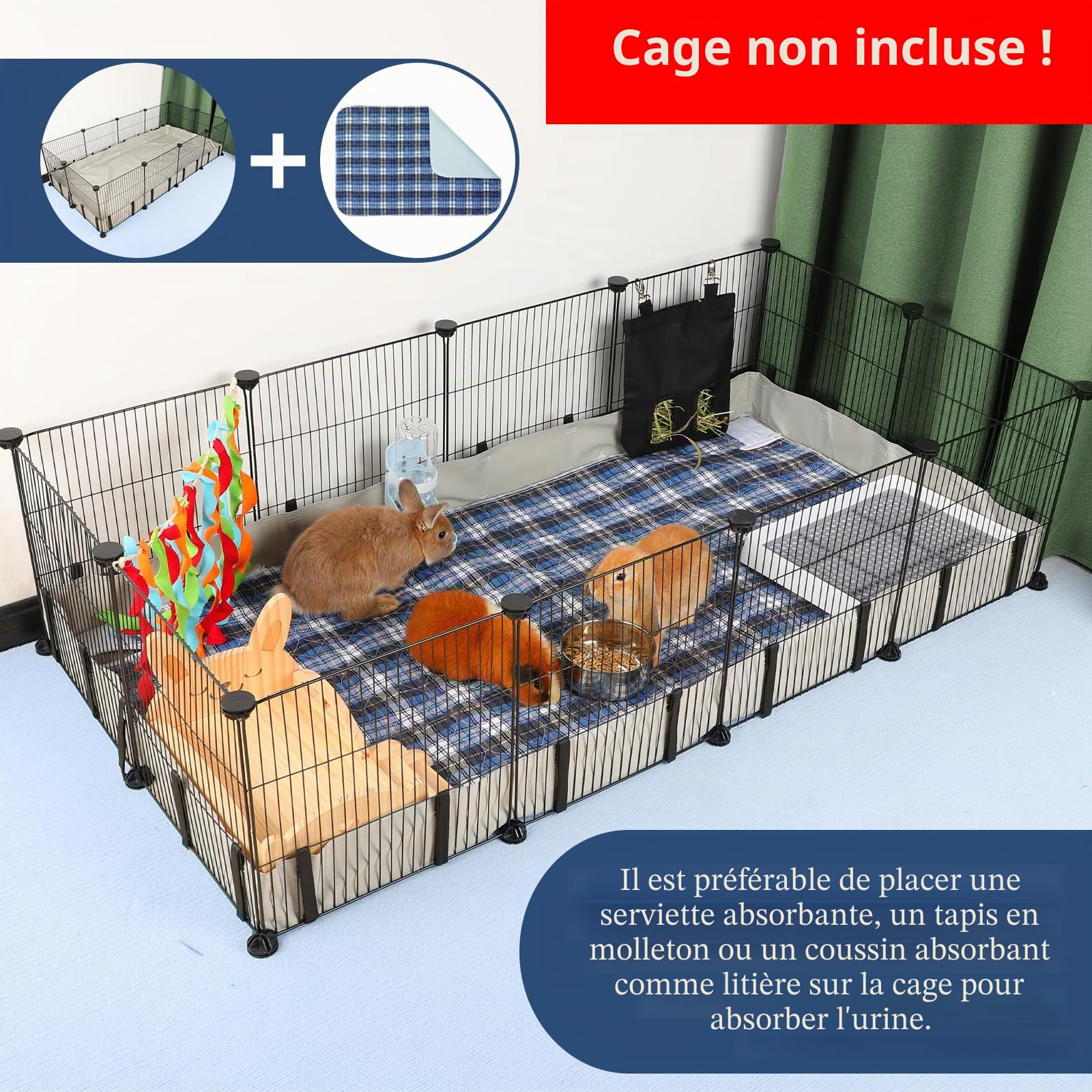 Cage pour Cochon d'Inde imperméable en Tissu Oxford(Cage Non Incluse),Cage pour Petit Animal,Coussinets Pipi lavables pour Lapin et Hamster