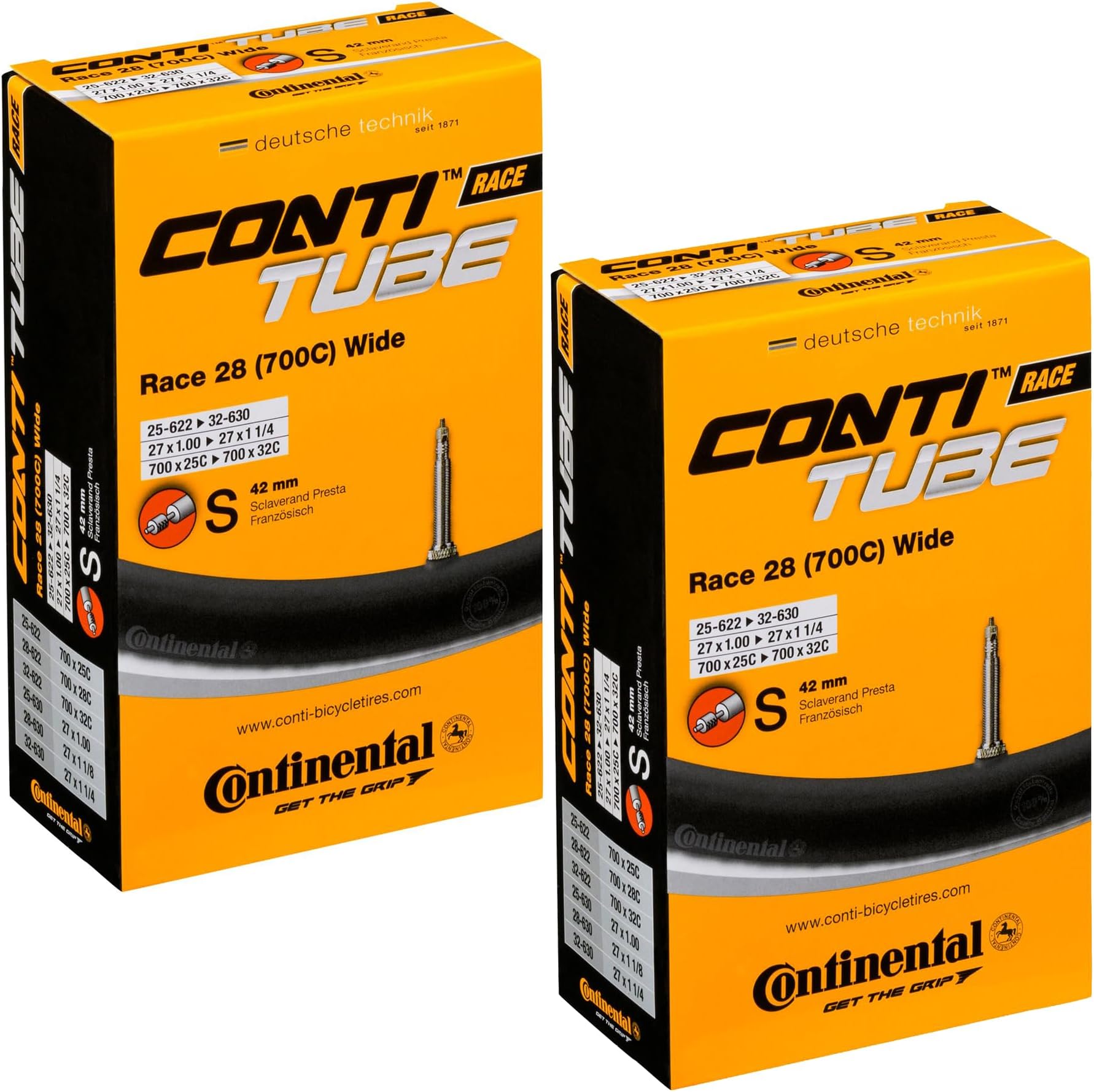 Continental Race 28" Wide 700x25-32c Inner Tubes - 42mm Presta Valve (Pack of 2 w/Conti Sticker)