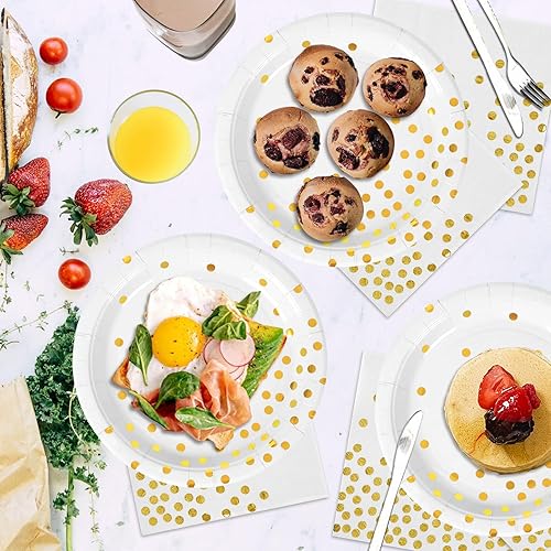 Miniatura 3 de Platos de papel blanco y servilletas para fiestas, platos desechables de 25 x 9 pulgadas, platos de postre de 25 x 7 y servilletas de 25 x 6.5