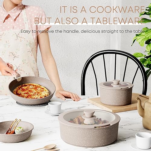 Miniatura 6 de Caannasweis Juego de ollas y sartenes antiadherentes, juegos de utensilios de cocina de mango desmontable, utensilios de cocina de inducción