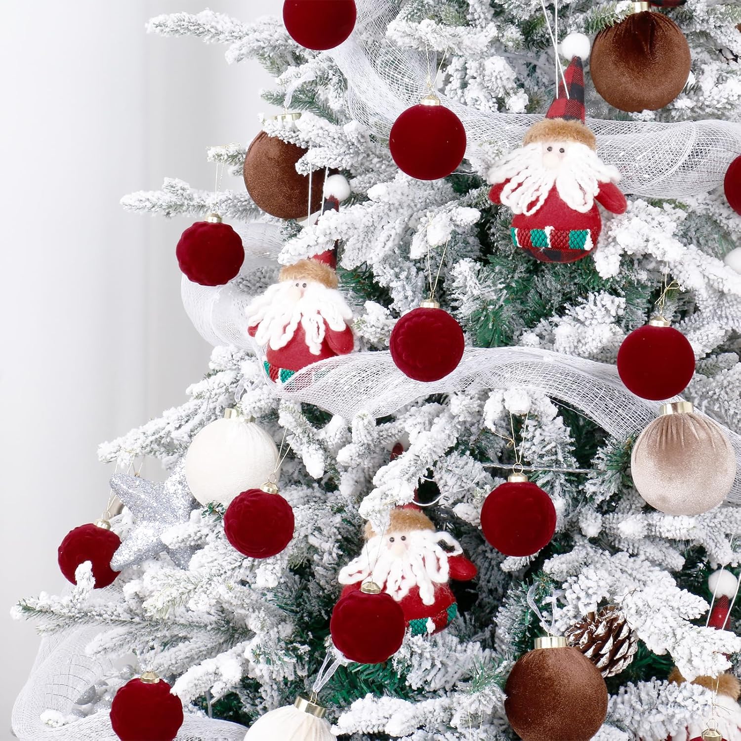 RoseCraft 30PCS Burgundy Velvet Christmas Ball Ornaments Set, 60MM/2.3Inch Shatterproof Flocked Ornament for Christmas Tree Hanging Holiday Valentine's Day Party Xmas Decorations.