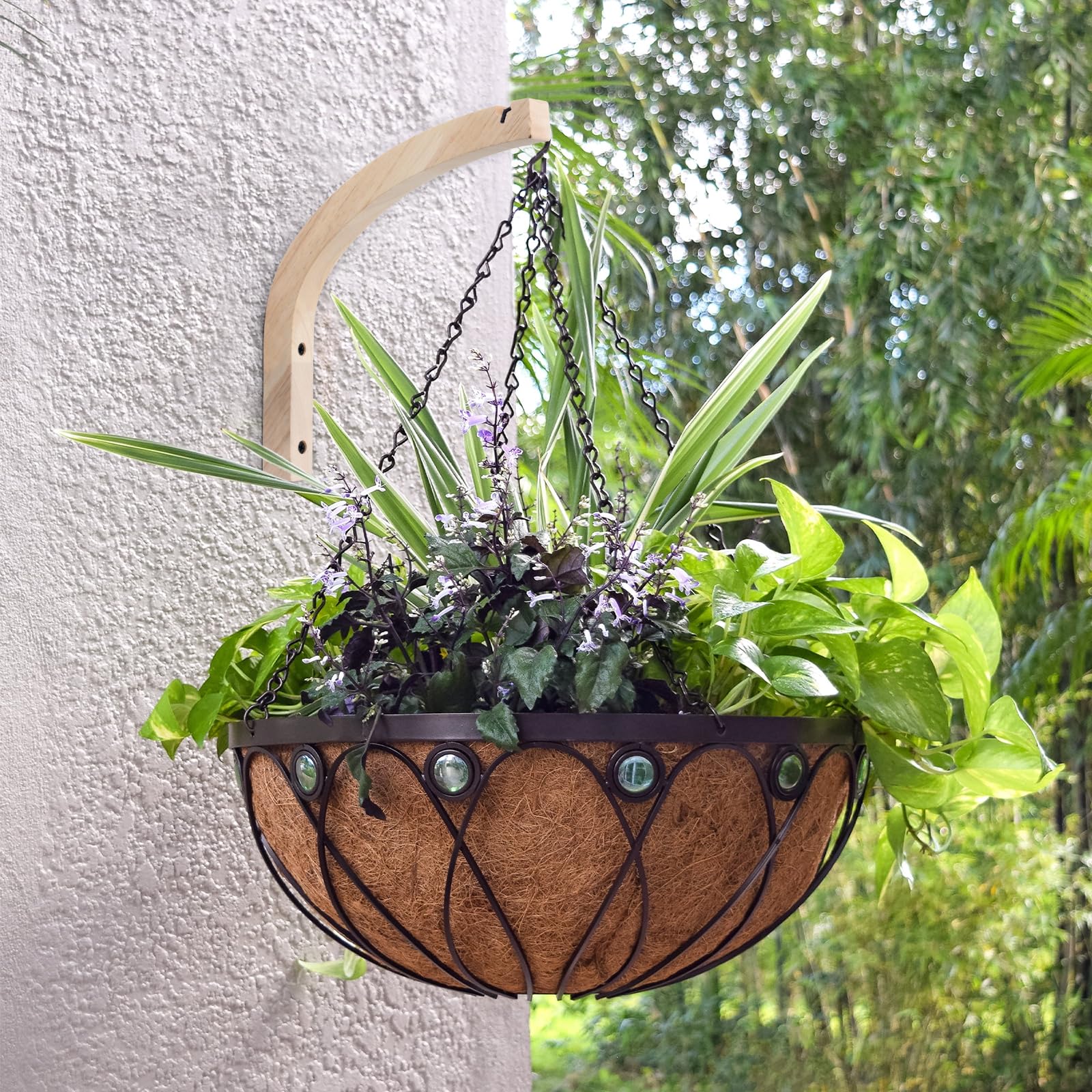 Ganchos de Madera Para Plantas, 2 Piezas Ganchos Decorativos para Plantas de Pared, Ganchos de Pared de Madera con Juego de Tornillos para Linternas, Macetas