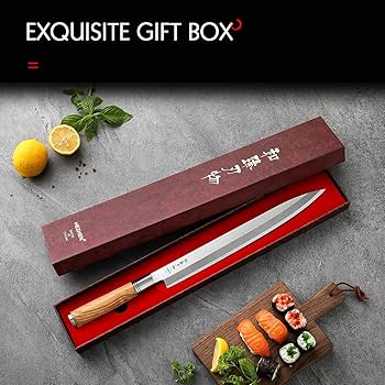 おさしみ Amazon.com: HEZHEN 300 公釐刺身刀,鍛鋼壽司柳葉刀,壽司切片,木