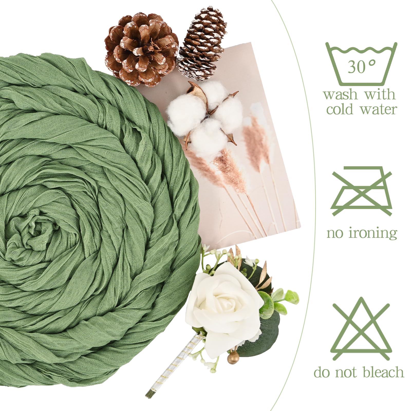 Confezione da 20 runner da tavola in garza verde salvia, 45 x 275 cm, verde salvia, stile bohémien, rustico, in garza, per formaggi, romantici, in tessuto trasparente, per matrimoni, feste, giardino