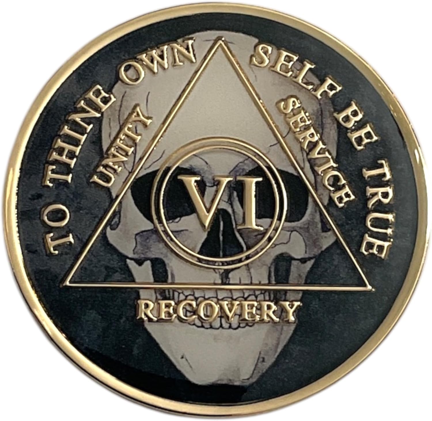 6 Year AA Skull Chip, Alcoholics Anonymous Medallion, Sobriety Token