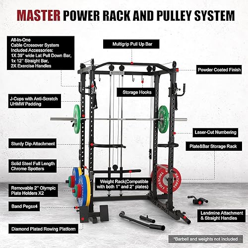 Miniatura 2 de LIONSCOOL Master Power Rack & All-in - Jaula cruzada de cables para el hogargaraje, capacidad de 1500 libras, más fuerte, más segura y multifuncional
