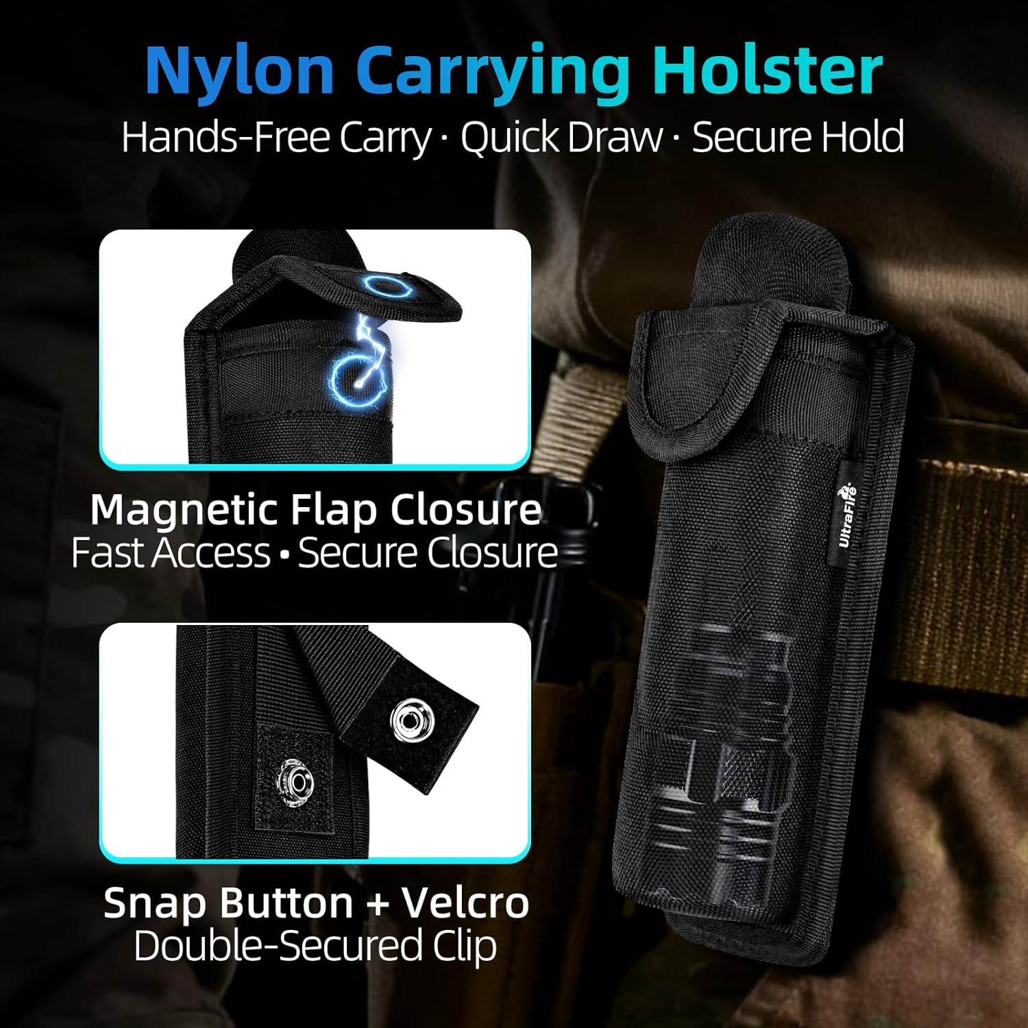 ULTRAFIRE Rechargeable Tactical Flashlight with Holster, Hidden C Port and 3 Modes, 1200 Lumens LED Police Flashlight for Emergency, Law Enforcement, Security and Duty Belt