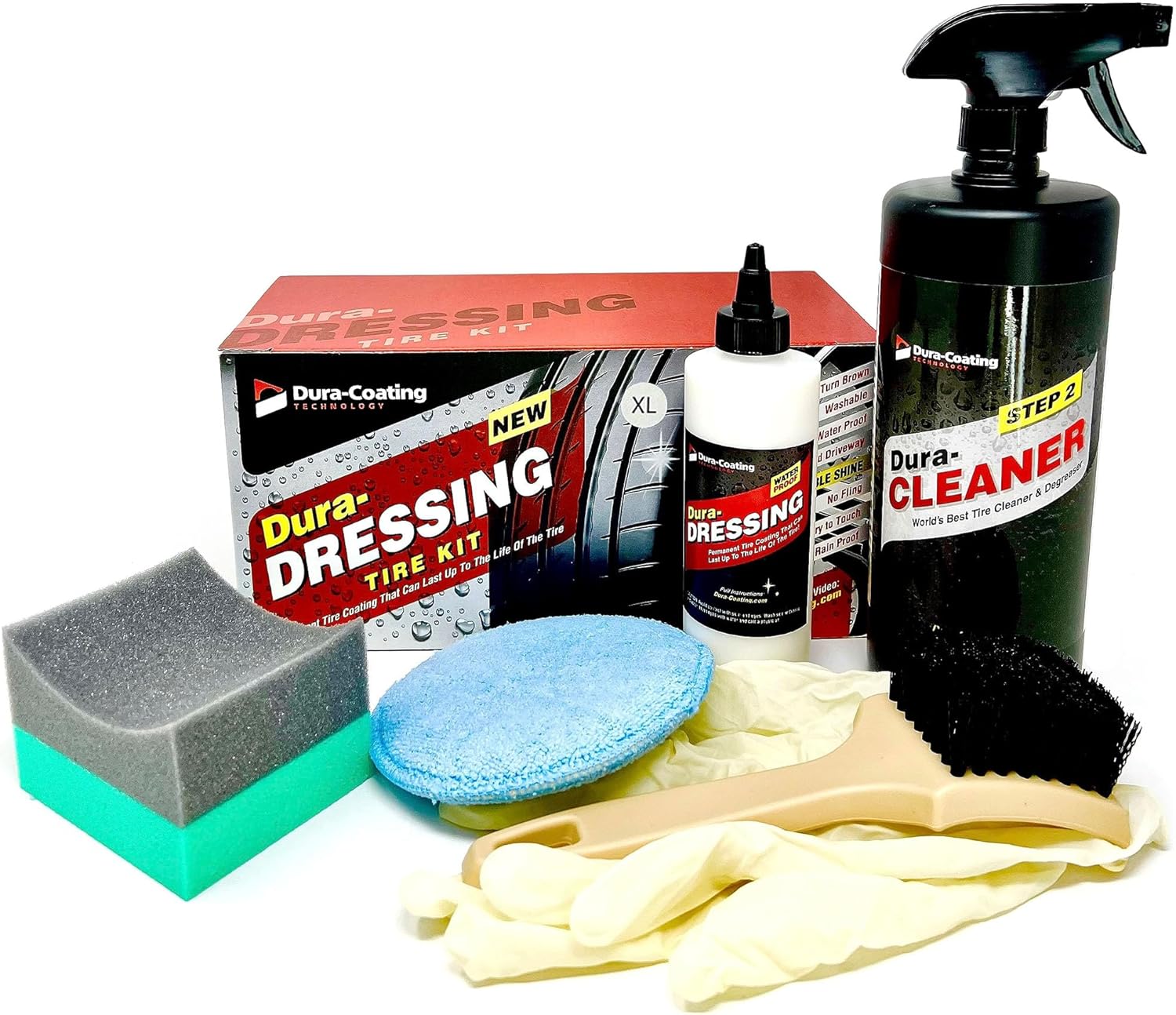 Dura-Dressing XL Total Tire Kit - Double Size Car Kit - Tire Dressing, Cleaning and Restoration Kit for Cars - High Gloss Coating to Renew and Protect Your Tires - Made in USA