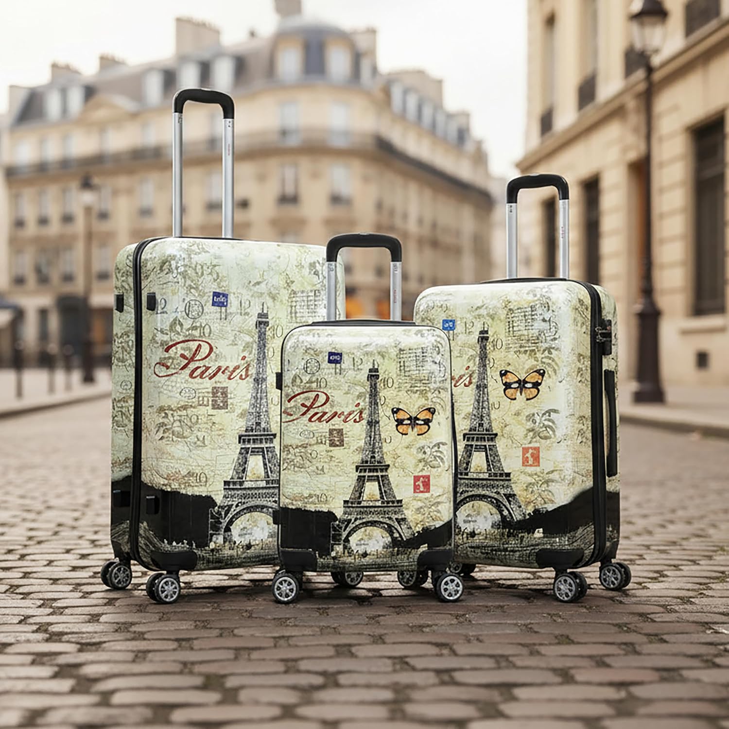 InUSA Paris Print Luggage with Spinner Wheels | Durable Lightweight Hardside Suitcase | Travel Bag with Handle and Trolley | (20in, 24in, 28in) 3 Piece Set 3 Piece Set (20/24/28) Classic Paris