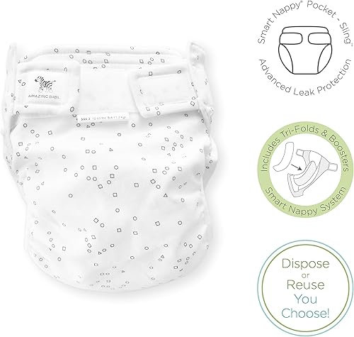Miniatura 10 de SmartNappy - Funda híbrida de tela tejida de algodón por Amazing Baby, NextGen + 1 inserto reutilizable de tres pliegues + 1 refuerzo reutilizable,
