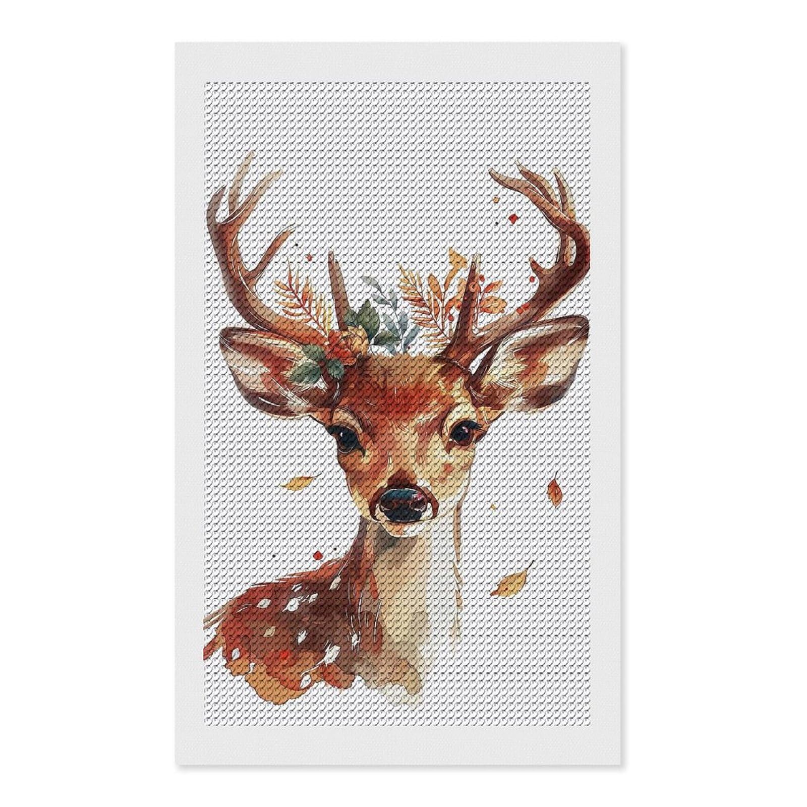 Junmoney Reindeer Flower DIY Diamond Art Canvas Kit 12"x20", Simple to Start, Fun Craft Experience, Modern Decor, Gift Idea, Adhesive Canvas