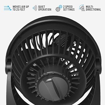 Vornado 133 Small Room Air Circulator Fan, 2 Speeds, Adjustable Head, Table Fan for Desk, Nightstand, Black
