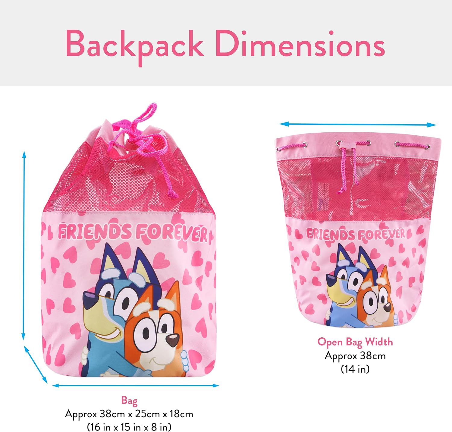 Bluey Backpack | Bingo Girls Beach Bag | Summer Girls Bag For Swimming | Drawstring Bags For Kids | One Size | Pink