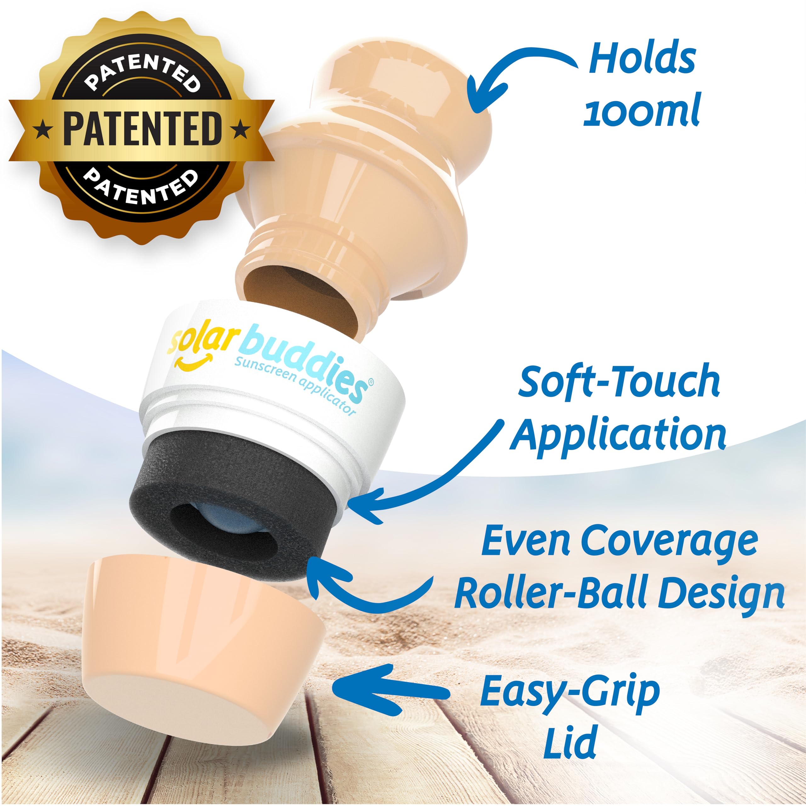 Solar Buddies Sunscreen Applicator - Nude - Refillable Roll on Sponge Sunscreen, Suncream & Lotion Applicator For Kids, Adults & Families - Holds 3.4fl oz, Perfect Size for Travel — view 2