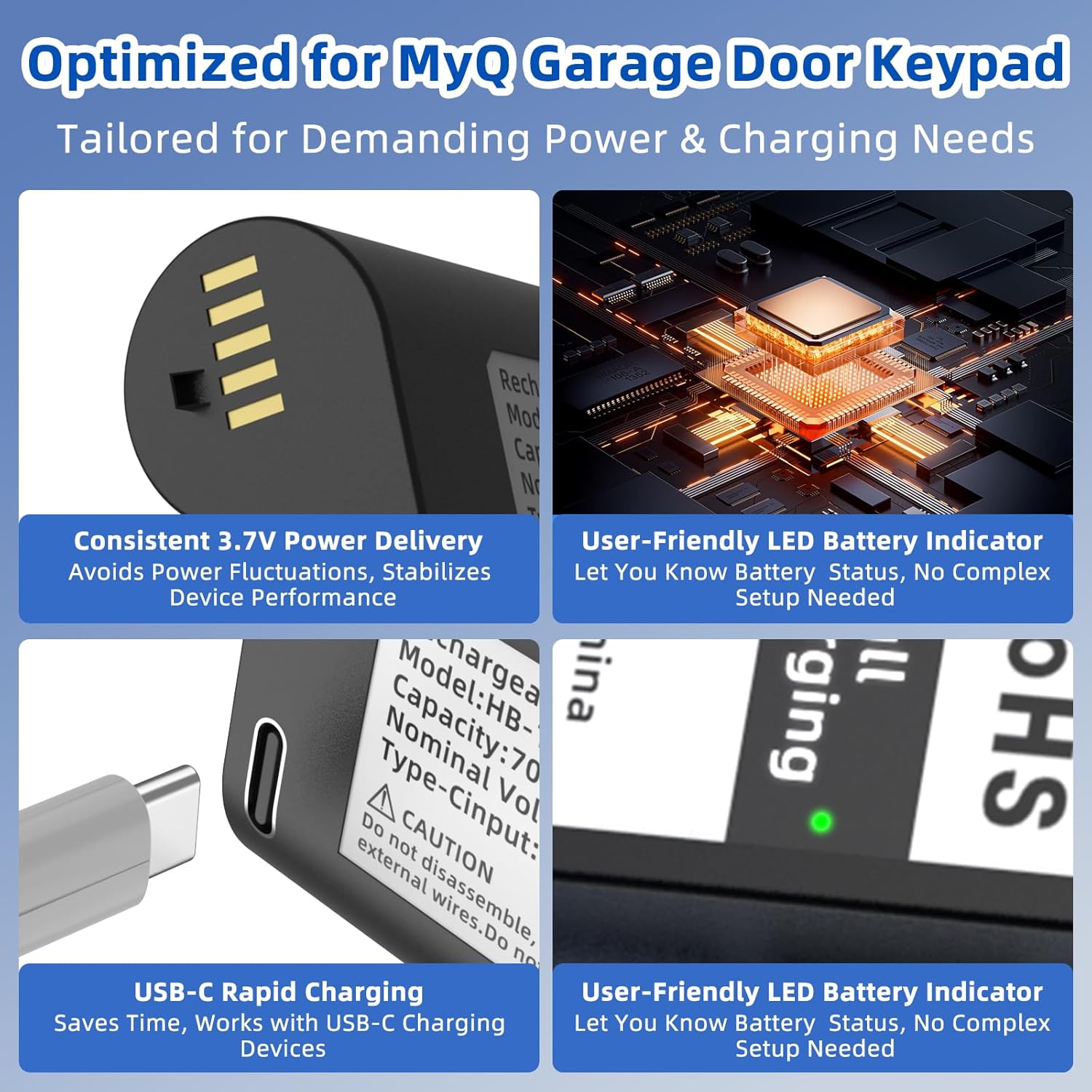 SAPBJ 2 Pack Battery for MyQ Garage Door Keypad, Upgraded 7000mAh Rechargeable Lithium ion Battery with Type-C Charging Port for myQ Garage Video Keypad