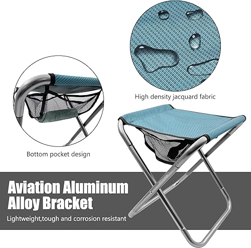 Miniatura 4 de Taburete plegable para camping, 16 pulgadas de alto, taburete plegable portátil de aleación de aluminio, taburete ligero rojo plegable con bolsa de