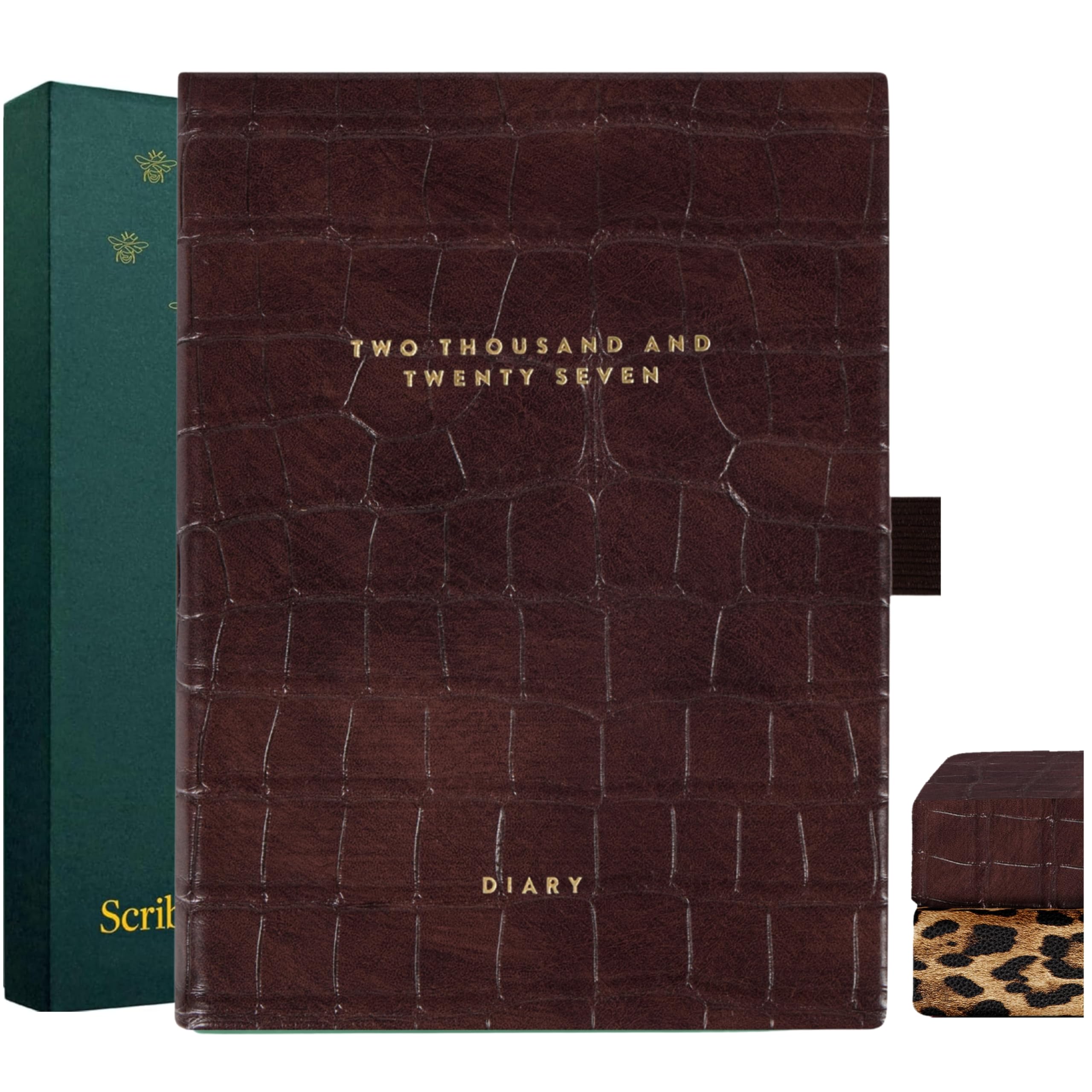 Scribble & Dot 2027 A6 Diary Week to View Jan-Dec 2027 – Cushioned Faux Leather Hardback Weekly & Monthly Planner with Notes Pages, Gift Boxed – Small Handbag Size Organiser (Espresso Croc)
