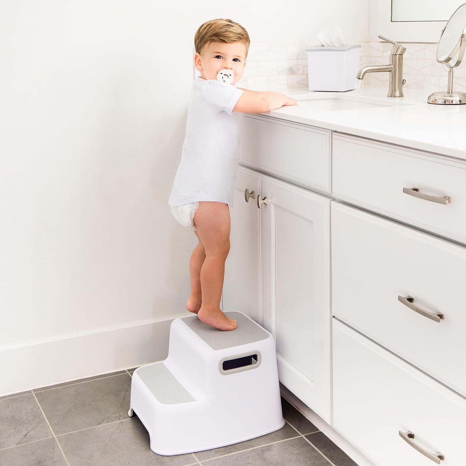 Ubbi Wide 2 Step Stool for Kids, Toddler Stool for Toilet Potty Training, Slip Resistant Soft Grip for Safety : Baby