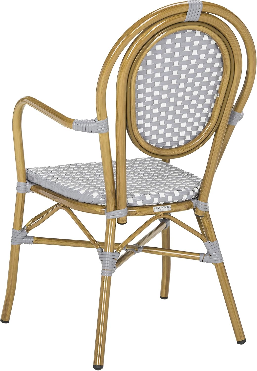 SAFAVIEH Outdoor - Rosen Bistro Arm Chair Set of 2 - Grey & White - Faux Wicker & Aluminum Frame - French Bistro Curved Design - Ideal for Patio, Deck, Sunroom, Dining, 17" Seat Height (PAT4014B-SET2)