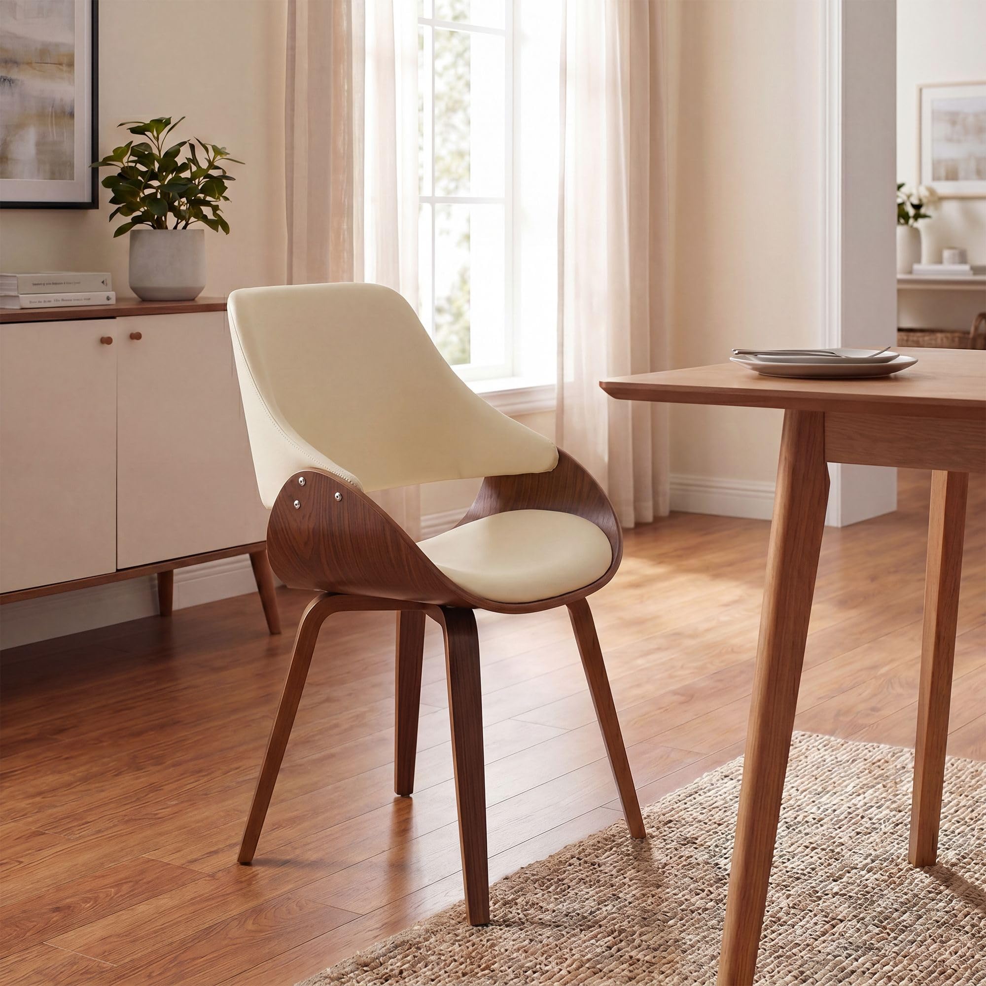 CLP Sedia da Pranzo Imbottita Vangale con Schienale, Sedia di Design Moderna in Legno Curvato per Soggiorno, Colore:noce/crema, Materiale:Ecopelle