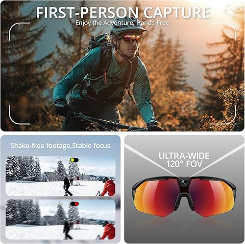 Vista 3 de Ranger AI - Lentes de cámara deportiva con lentes ZEISS Premium, cámara Sony AI de 16MP de nivel 4K, auriculares Bluetooth de oreja abierta