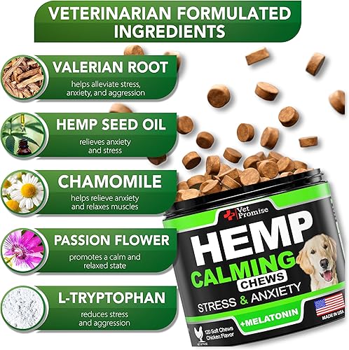 Miniatura 3 de Vet Promise Suplemento de masticables calmantes de cáñamo para perros, 120 golosinas suaves