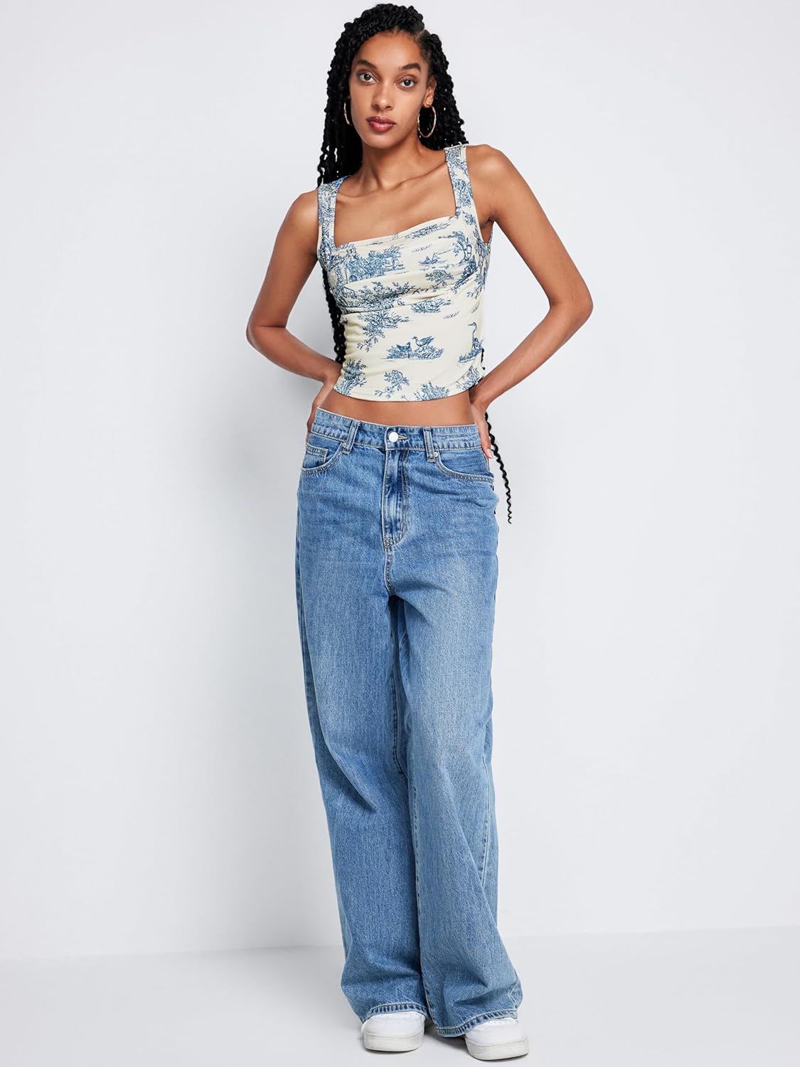 CIDER Women Square Neck Tank Tops Sleeveless Ruched Floral Cute Going Out Summer Trendy Crop Top - Image 5