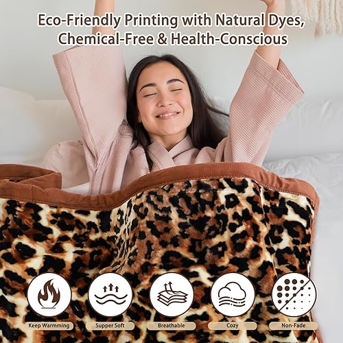 Miniatura 4 de MODUSKYE Mantas de visón, 5.5 libras de felpa coreana pesada de 59 x 78 pulgadas, 2 capas de visón con patrón de leopardo, cena completa, suave y