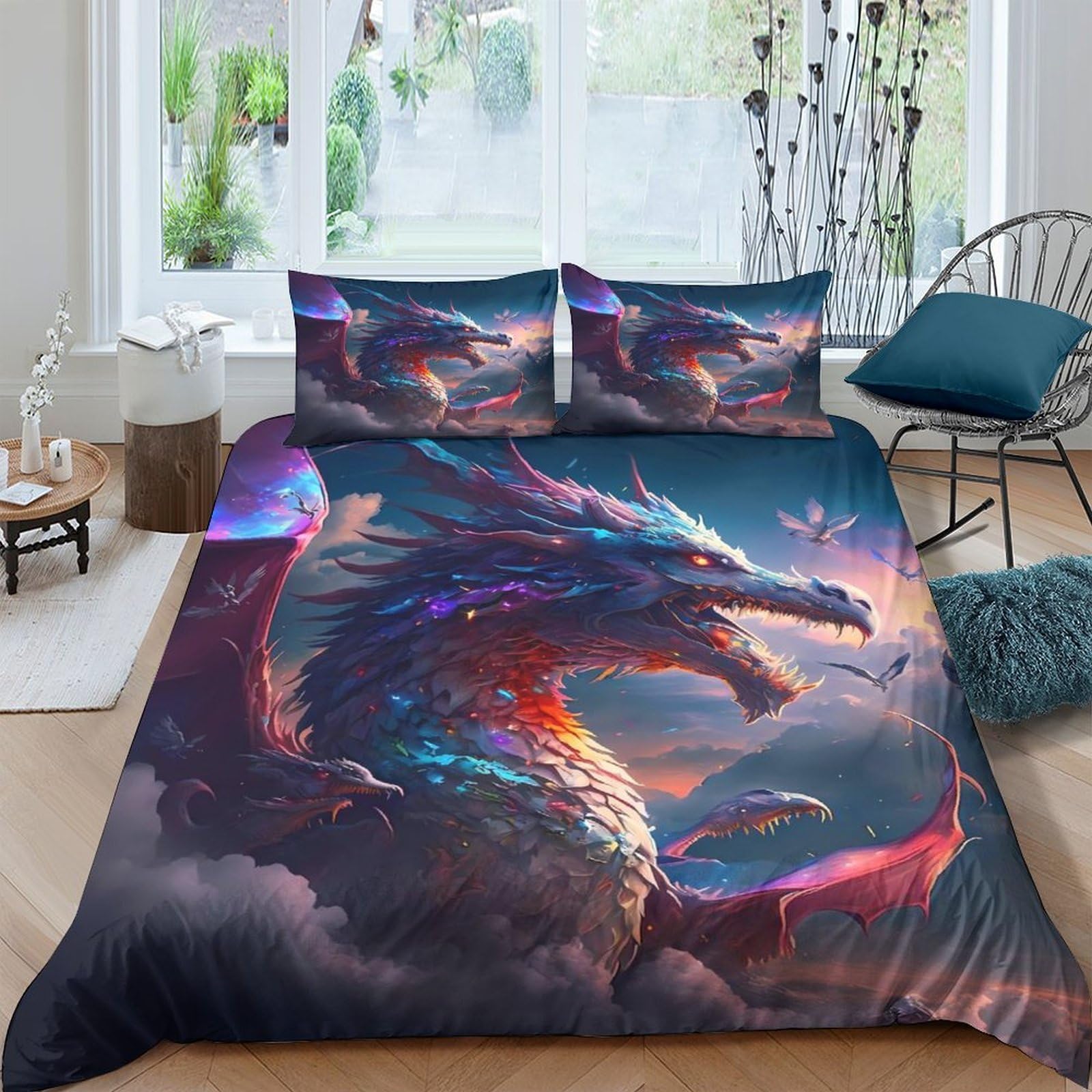 Ctjqhvkz Style-3 3D Printed Fantasy Dragon Fitted Sheet Microfiber Colorful Cloud Bed Cover For Bedroom Dorm Mattress Protection Decor Single（135X200cm）