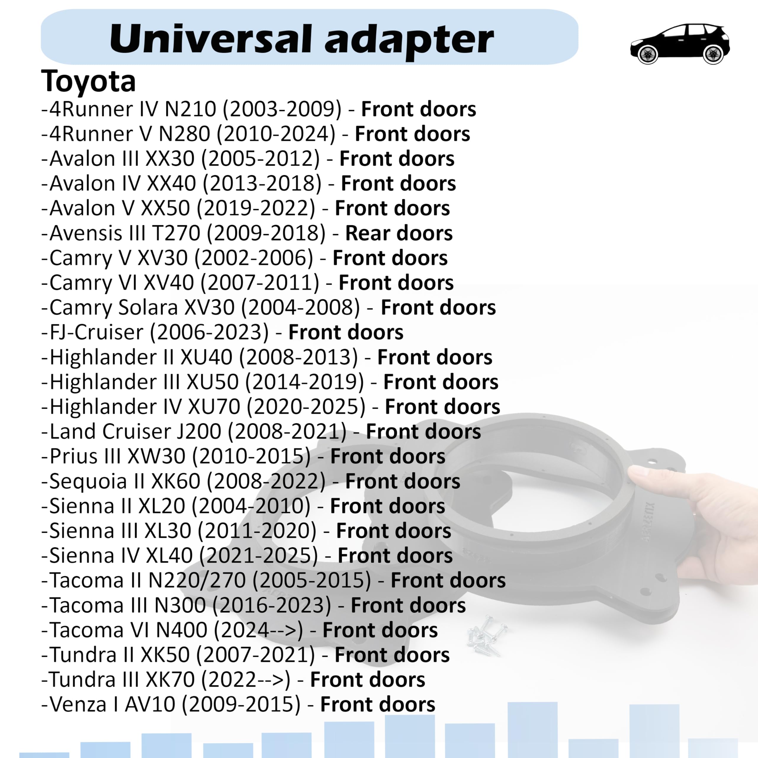 AERZETIX Kit de 2 adaptadores para Altavoces Ø165 mm Compatible con Toyota Land Cruiser J200 / Highlander II/III/IV/Camry V/Vi/Prius III/Subaru Outback V/Vi/Forester V/Lexus RX II/III