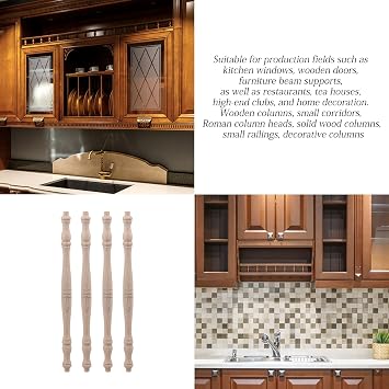Wooden Baluster Spindles 4 Pack, 27.5x1.8cm Unfinished Beech Wood | Solid carved beech spindles unfinished natural wood paintable, for stair rails furniture legs cabinet trim, smooth burr-free
