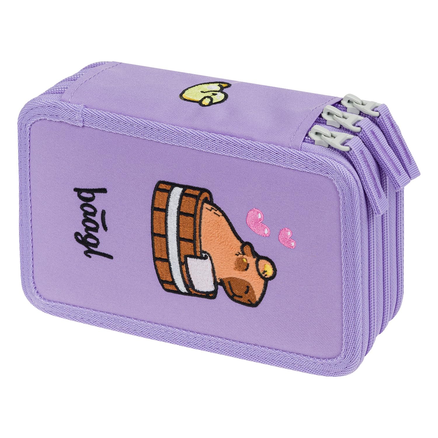 Baagl 3 Compartment Pencil Case for Boys Girls School Stationery School Supplies Pencil Case, Water Pig, Colourful, Playful, Modern, Practical