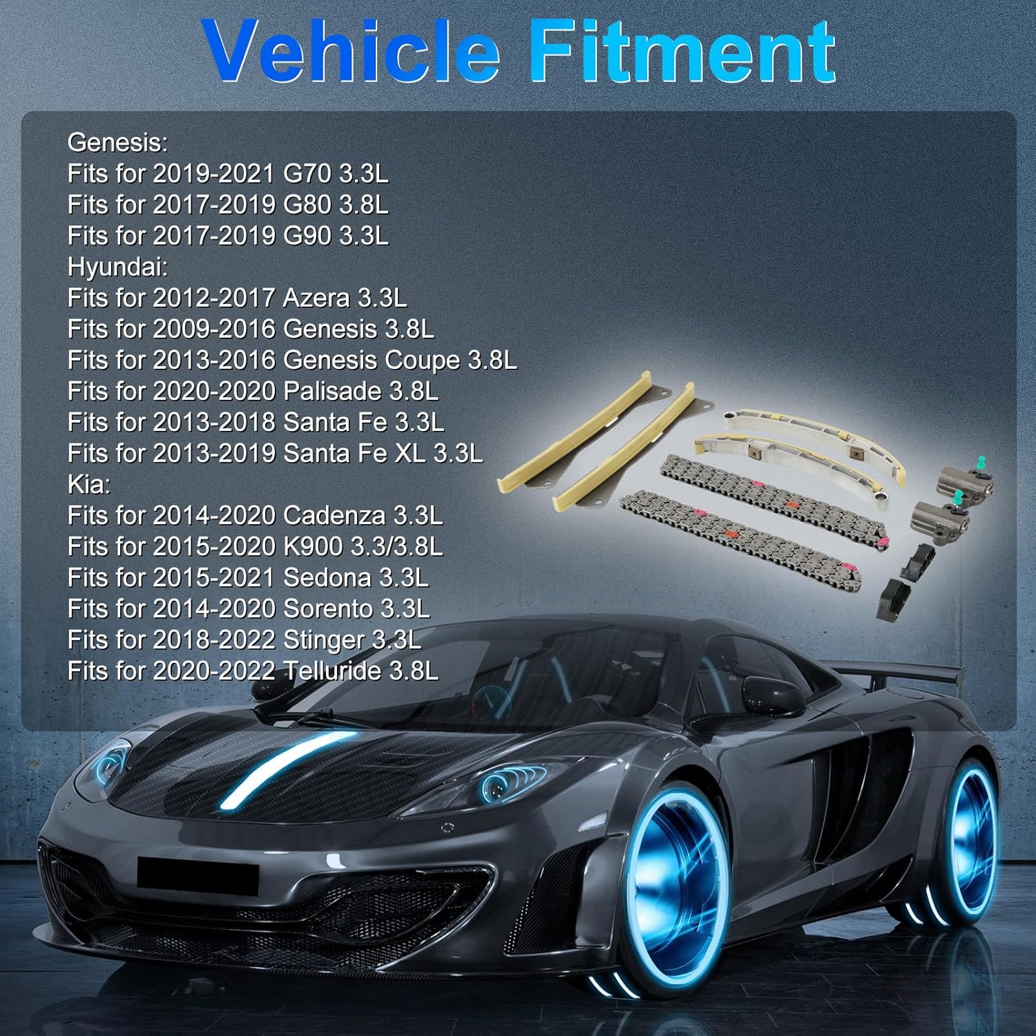 3.3L 3.8L Engine Timing Chain Kit Fits for Genesis G80/ G90 17-19, Hyundai Azera 12-17/ Palisade 20-22, 14-20 Kia Cadenza/Sorento 3.3/3.8L V6 DOHC Replace OE 24321-3L100 24820-3CGA3