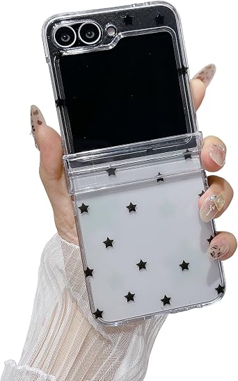 Yonds Queen Compatible with Samsung Galaxy Z Flip 4 Cute Case Clear Cool Cartoon Desgin Stylish Girls Women Bumper Shockproof Anti-Slip Protector Fashion Case Black Star, Galaxy Z Flip 4