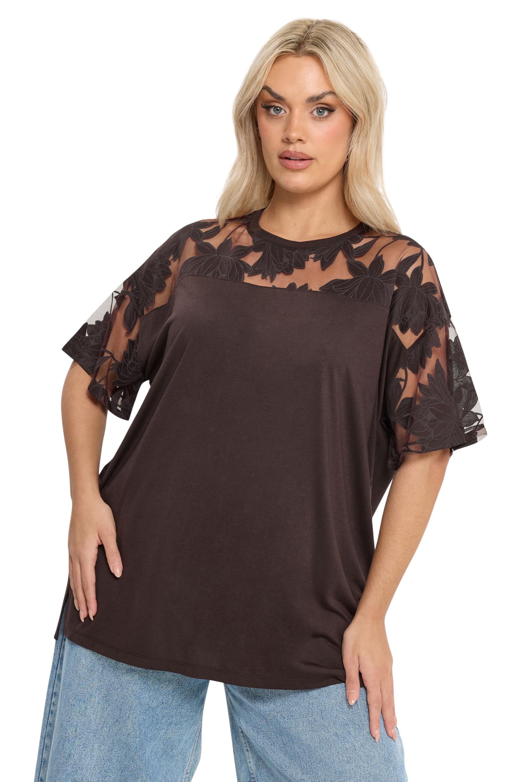 Yours Women's Chocolate Floral Boxy T-Shirt In | : 34/36