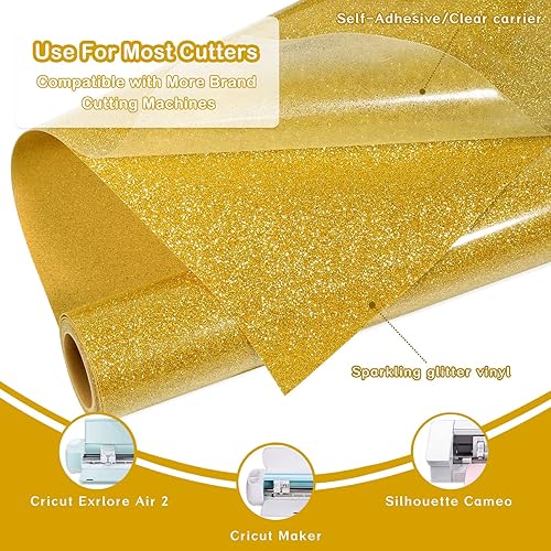 Miniatura 8 de WRAPXPERT Vinilo de transferencia de calor con purpurina dorada, vinilos HTV con purpurina de 10 x 5 pies, vinilo dorado con purpurina para planchar