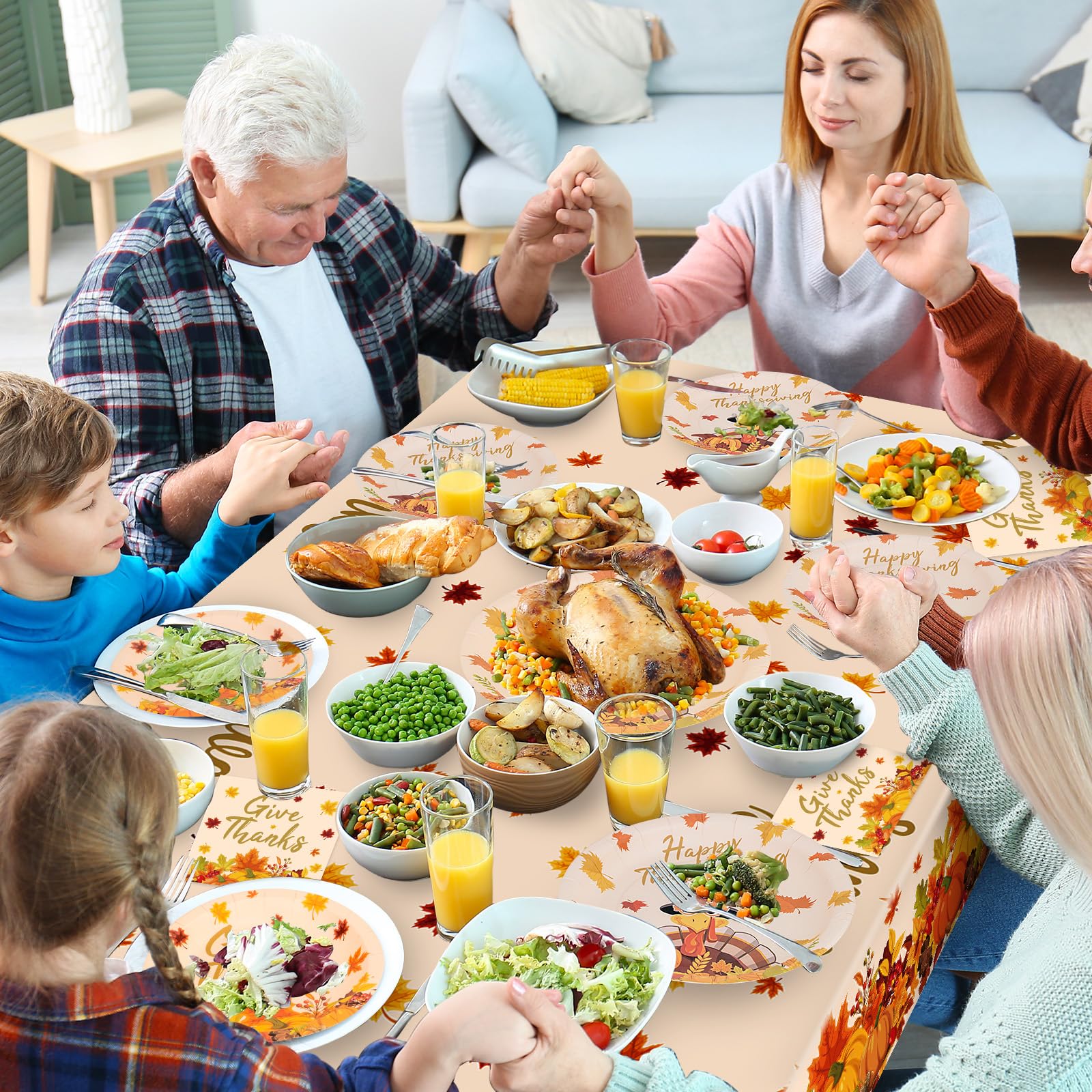 Juego de 150 platos y servilletas de Acción de Gracias – Vajilla redonda de Acción de Gracias, pavo de otoño desechable, platos de postre, vajilla para suministros de fiesta de Acción de Gracias,