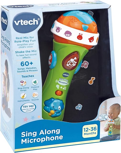 VTech Sing Along Microphone for Kids | Toddler Toy Microphone with Amplified Voice Effect and Animal Sounds | Educational Toys for Boys & Girls 1, 2, 3+ Year Olds, 78763